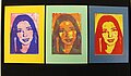 Linoldruck eines Frauenporträts in verschiedenen Farben. 