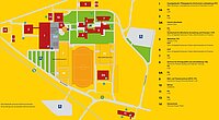 Der Lageplan zeigt in einer Übersicht die Gebäude der PH. In einer Legende rechts werden die Gebäudenummer erläutert.