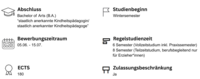 Der Bachelorstudiengang Bildung und Erziehung im Kindesalter (Kindheitspädagogik) kann im Wintersemester begonnen werden. Die Regelstudienzeit beträgt 6 Semester im Vollzeitstudium inklusive Praxissemester und 8 Semester im Teilzeitstudium. Das Teilzeitstudium ist berufsbegleitend nur für Erzieherinnen und Erzieher möglich. Der Studiengang ist aktuell zulassungsbeschränkt und der Bewerbungszeitraum ist vom 5. Juni bis 15. Juli. 
