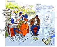 Reportagezeichnung von Olivier Kugler