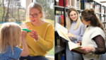 Studierende mit Kind_zwei Studierende in Bibliothek