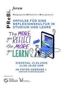 Poster f&uuml;r die Veranstaltung mit dem Text: Impulse f&uuml;r eine Reflexionskultur in Studium und Lehre
