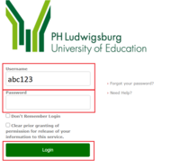 Im Feld Username geben Sie ihr Kürzel in der Form abc123 ein und ihr Passwort in dem Feld Password, danach klicken Sie auf Login