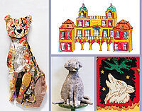 Titelbild der Einladung mit sieben Werken aus dem Kunst-Sommercamp.