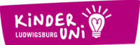 Logo der Kinderuni Ludwigsburg, weiße Schrift auf magentafarbenem Grund